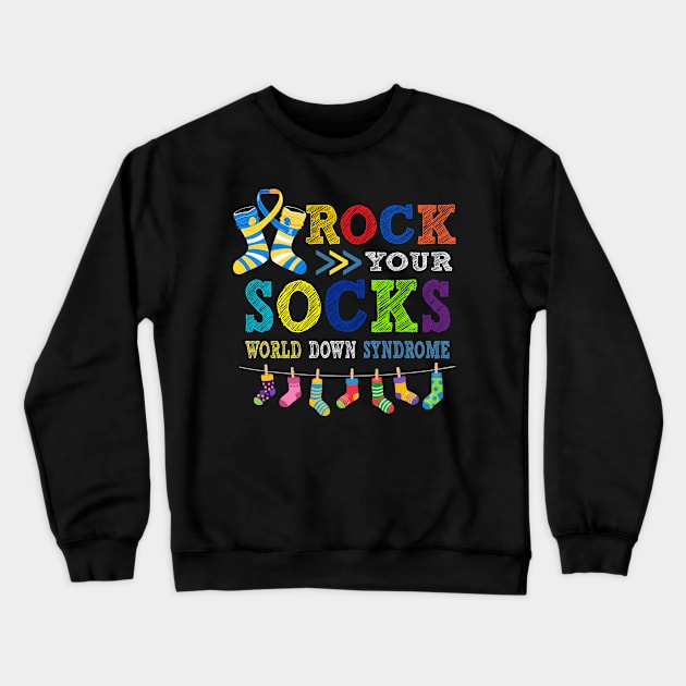 rock your socks world down syndrowe Crewneck Sweatshirt by panji derel